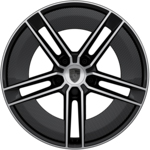 21-inch Taycan Exclusive Design Wheels painted in Black (high-gloss) highly polished with Aeroblades