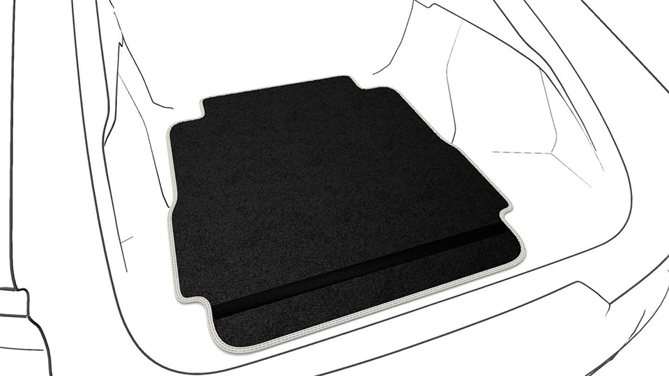 Personalised reversible luggage compartment mat with leather  edging and loading edge protection
