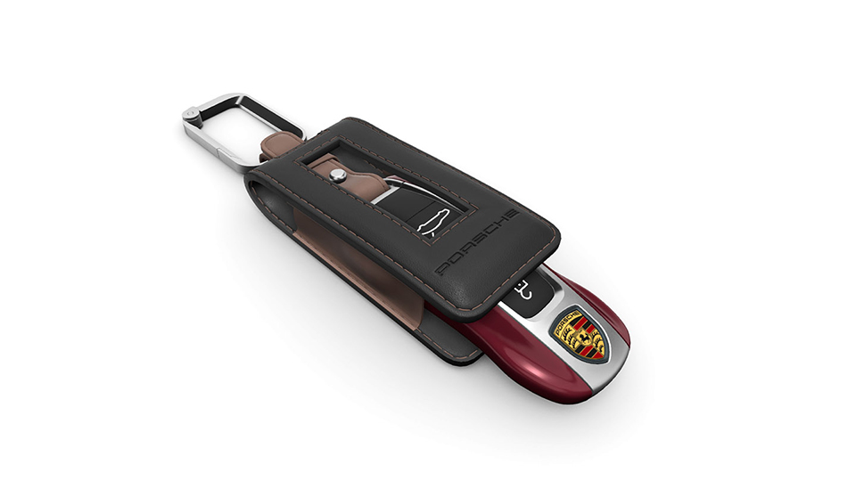 Vehicle key painted with key pouch in leather