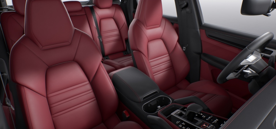 Leather interior in two-tone combination.  smooth-finish leather  Black-Bordeaux Red