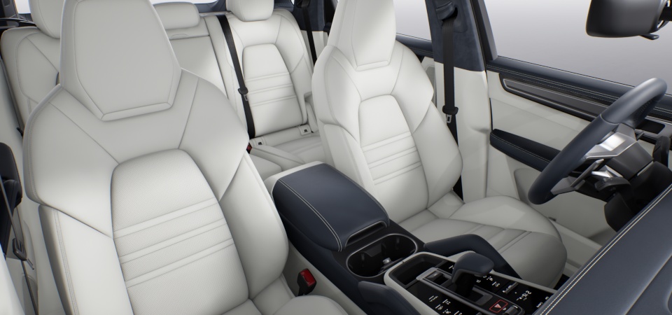 Leather interior in two-tone combination.  smooth-finish leather  Graphite Blue and Crayon