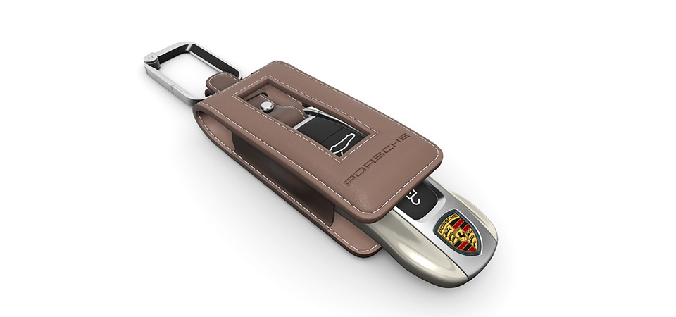 Vehicle key painted with key pouch leather