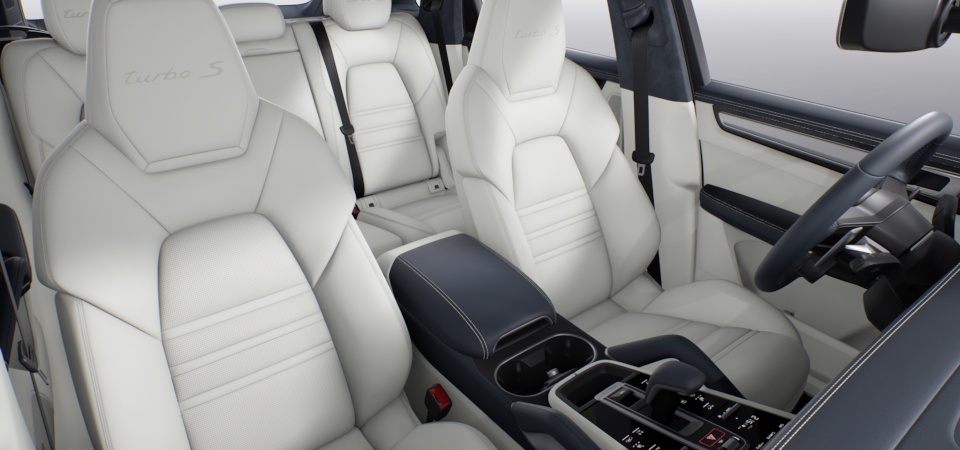 Leather interior in two-tone combination.  smooth-finish leather  Graphite Blue and Crayon