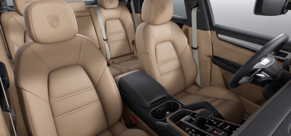 Leather interior in two-tone combination.  smooth-finish leather  Black-Mojave Beige
