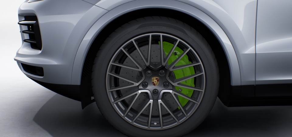 Porsche Ceramic Composite Brake (PCCB) met remklauwen in Acid Green