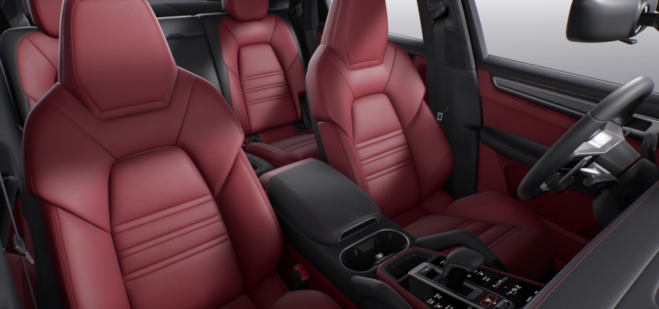 Leather interior in two-tone combination.  smooth-finish leather  Black-Bordeaux Red