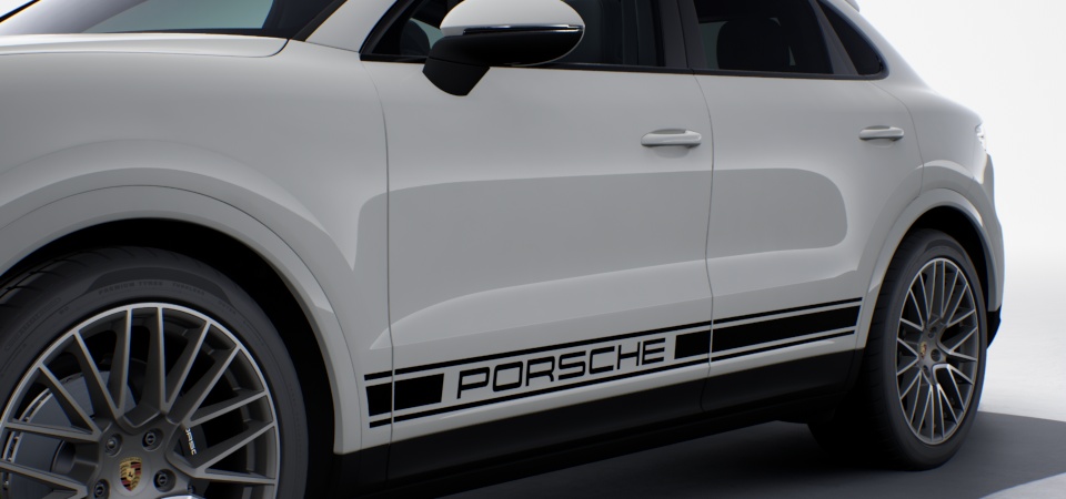 Zijdelingse striping met 'Porsche'-logo in Zwart