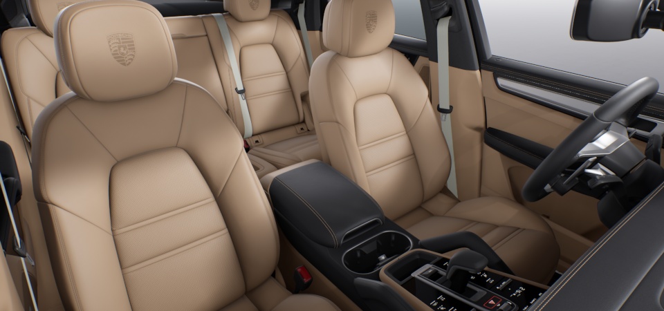 Leather interior in two-tone combination.  smooth-finish leather  Black-Mojave Beige