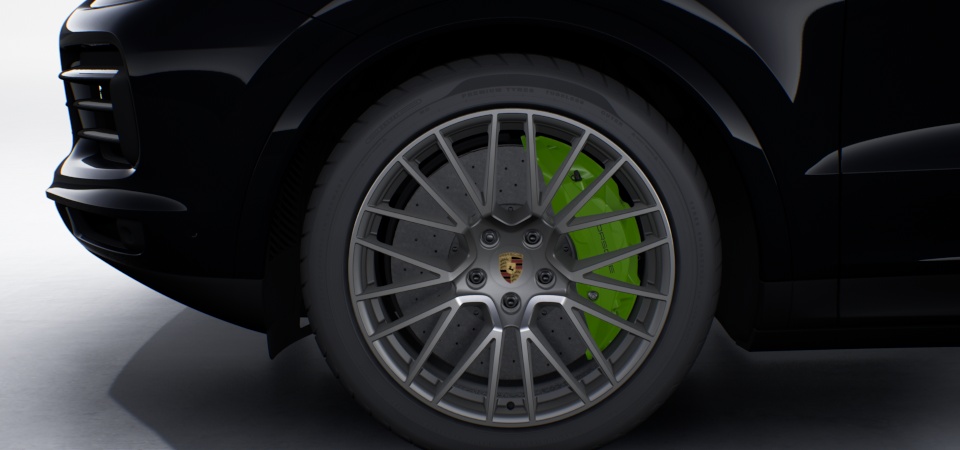 Porsche Ceramic Composite Brake (PCCB) met remklauwen in Acid Green