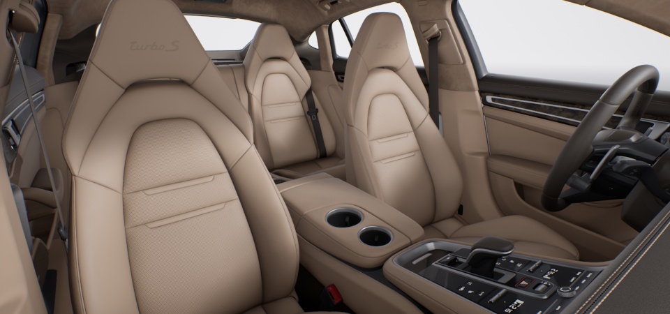 Two-tone leather interior in Saddle Brown and Luxor Beige, smooth-finish leather