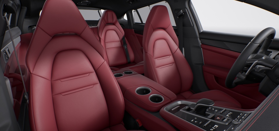Two-tone leather interior in Black and Bordeaux Red, smooth-finish leather