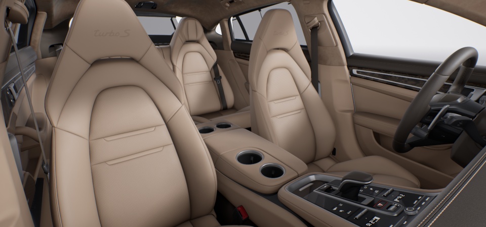 Two-tone leather interior in Saddle Brown and Luxor Beige, smooth-finish leather