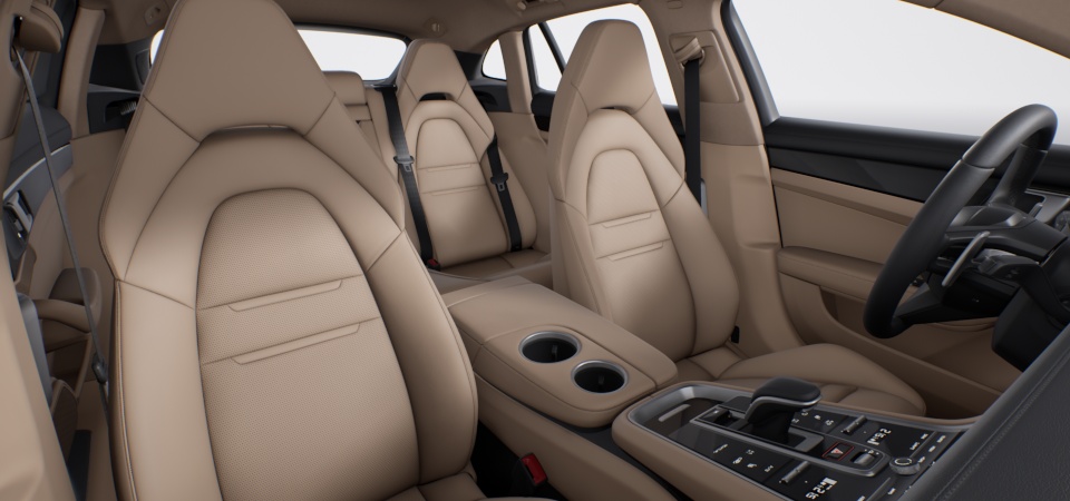 Two-tone partial leather interior in Black and Luxor Beige
