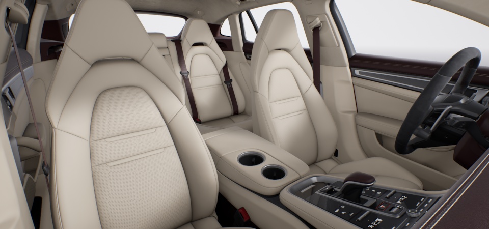 Two-tone leather interior in Marsala and Cream, smooth-finish leather