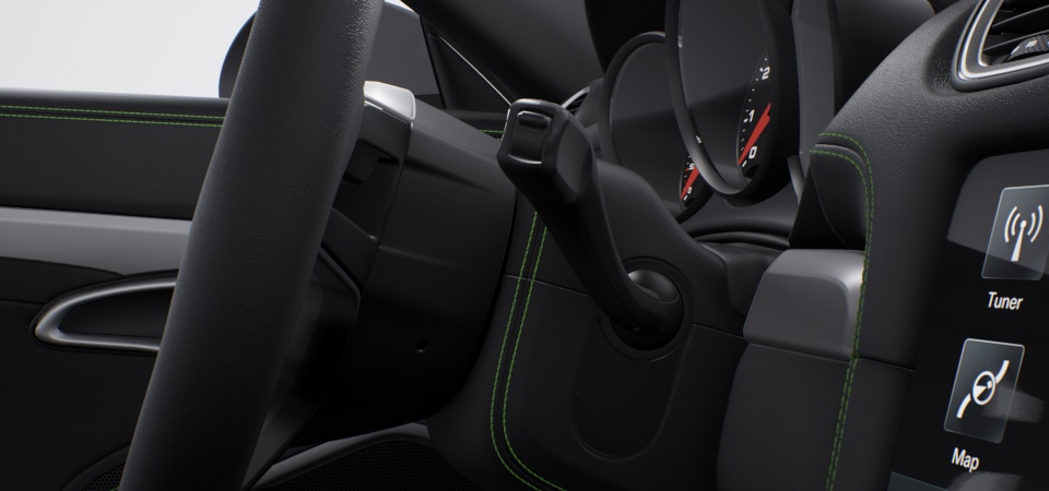 Steering column casing in leather with decorative stitching in contrasting colour