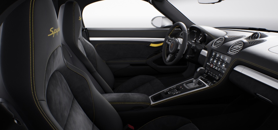 Race-Tex interior with extensive items in leather, Black, decorative stitching in contrasting colour Yellow