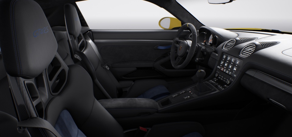 Interior with extensive items in leather and Race-Tex, black-deep sea blue