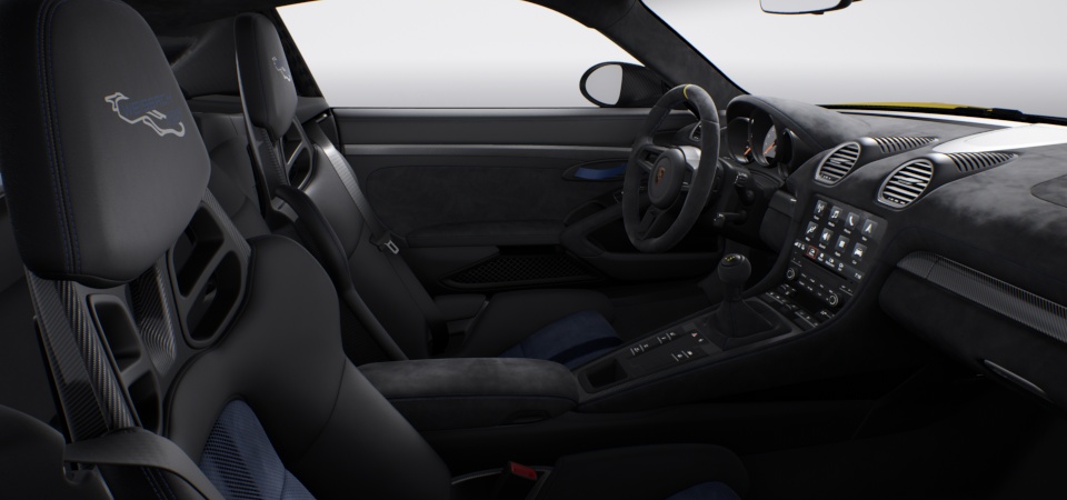 Leather interior with Weissach package extensive items in leather and Race-Tex, in Black-Deep Sea Blue