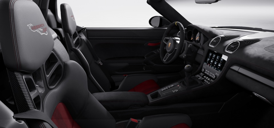 Leather interior with Weissach package extensive items in leather and Race-Tex, in Black-Carmine Red
