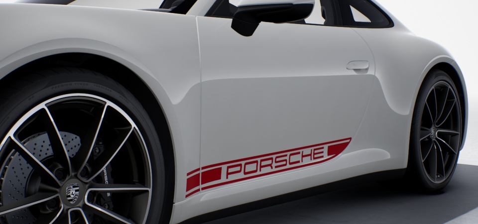 Zijdelingse striping met 'Porsche'-logo in Rood