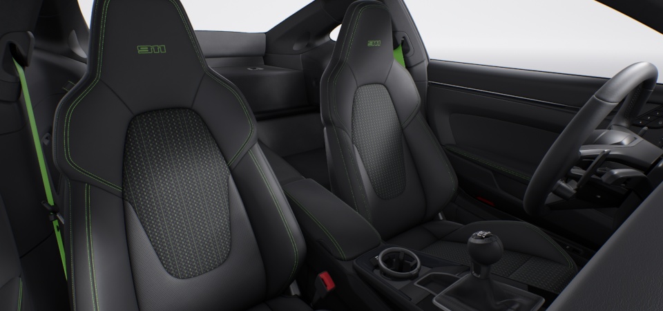 Standard Carrera T Interior Package with Checkered Sport Tex Seat Centers and Stitching in Lizard Green