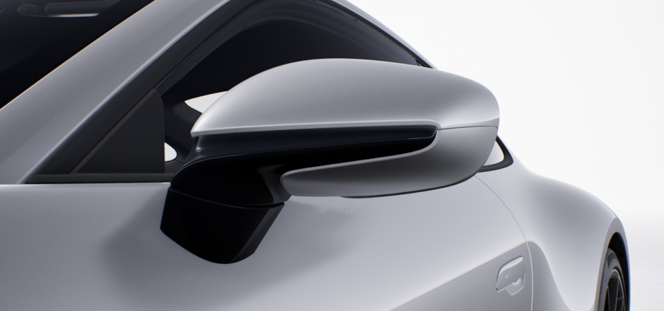 Exterior Mirror Lower Trims painted in Exterior Colour including Mirror Bases painted in Black (high-gloss)