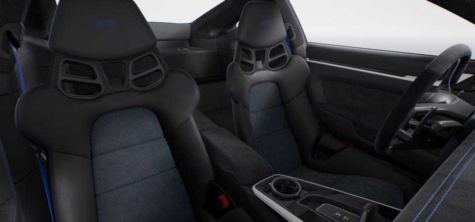 Race-Tex interior Rallye Design Package with extensive items in leather, stitching Sharkblue