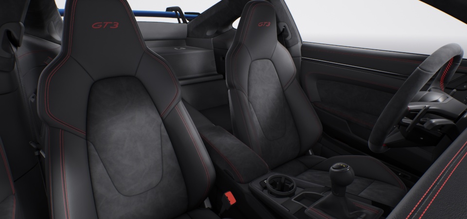 Interior with extensive leather / Race-Tex items in Black with contrasting color Guards Red
