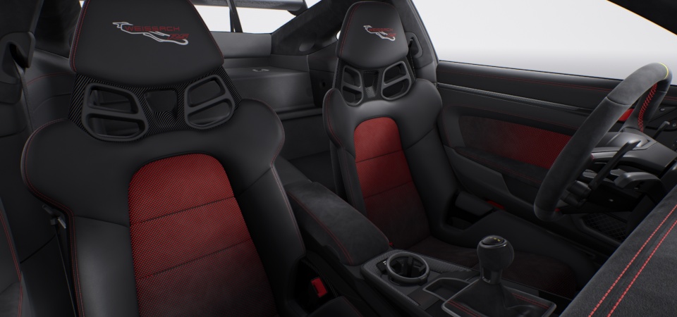 Leather/Race-Tex Interior in Black with Guards Red Stitching i.c.w. Weissach Package