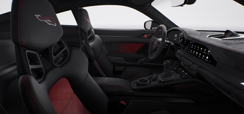 Interior Weissach package with extensive items in leather and Race-Tex, black/guards red