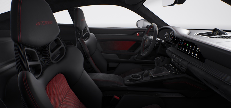 Leather/Race-Tex Interior in Black with Guards Red Stitching