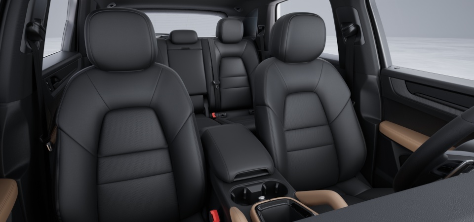 Partial leather interior in two-tone combination Black and Mojave Beige