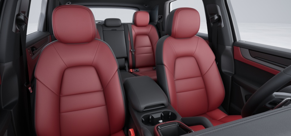 Leather interior in two-tone combination, smooth-finish leather Black-Bordeaux Red