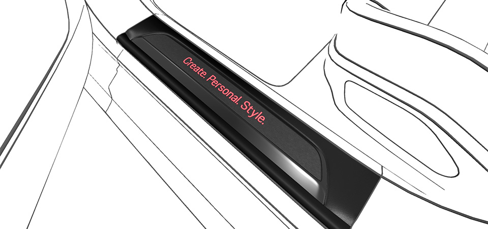 Bespoke Door Sill Guards brushed Aluminium in Black, illuminated