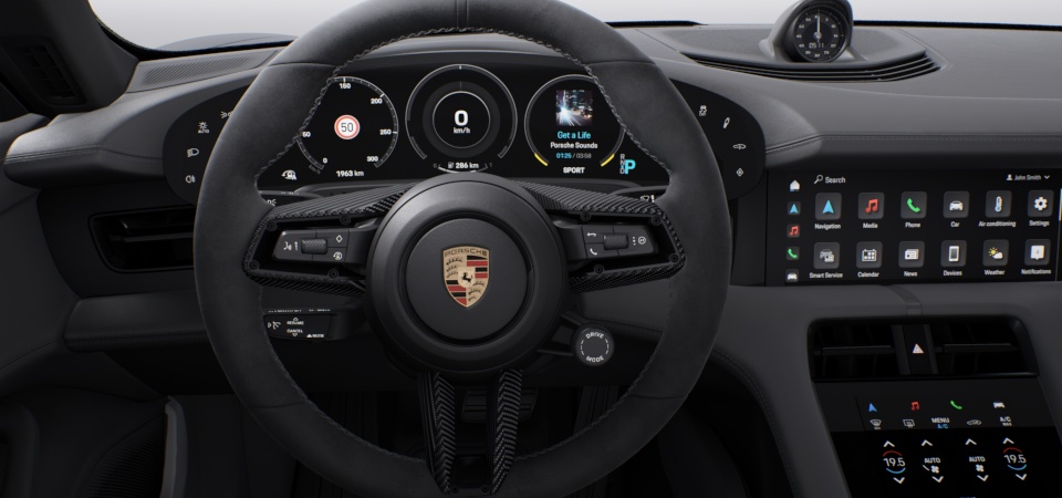 Heated Steering Wheel with Trim in Matte Carbon Fiber and Rim in Race-Tex i.c.w. Sport Chrono Package and Leather Interior