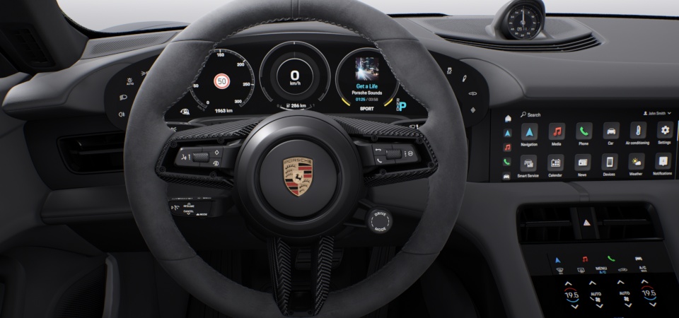 Heated Steering Wheel with Trim in Matte Carbon Fiber and Rim in Race-Tex i.c.w. Sport Chrono Package and Race-Tex Interior