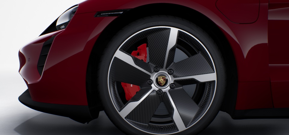 带碳纤维空气动力叶片的 21 英寸 Taycan Exclusive Design 车轮