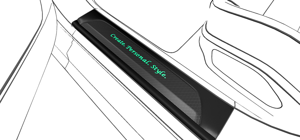 Bespoke Door Sill Guards Carbon matt, illuminated