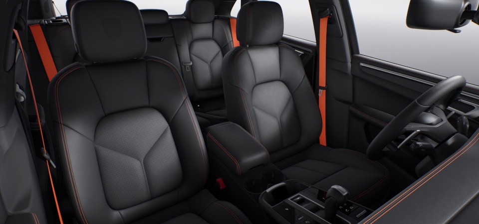 Leather Interior in Black with Deviated Stitching in Papaya