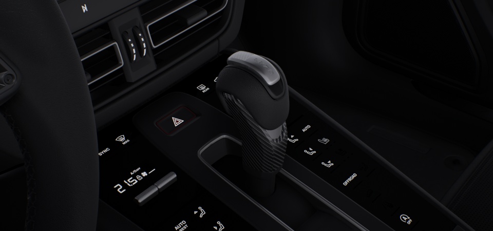 PDK gear selector in leather and carbon