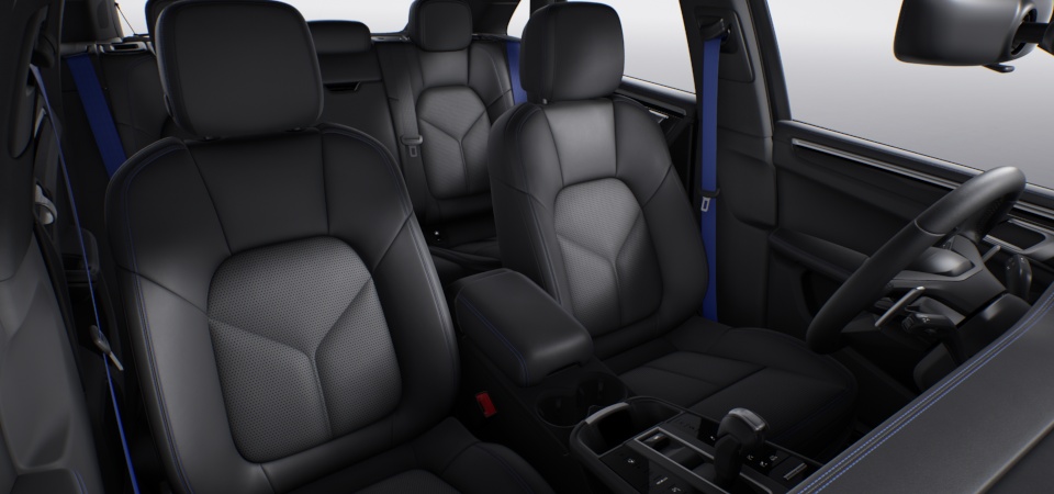 Leather Interior in Black with Deviated Stitching in Gentian Blue