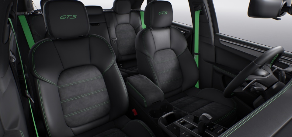GTS Interior in Black with Deviated Stitching in Python Green i.c.w. GTS Sport Package