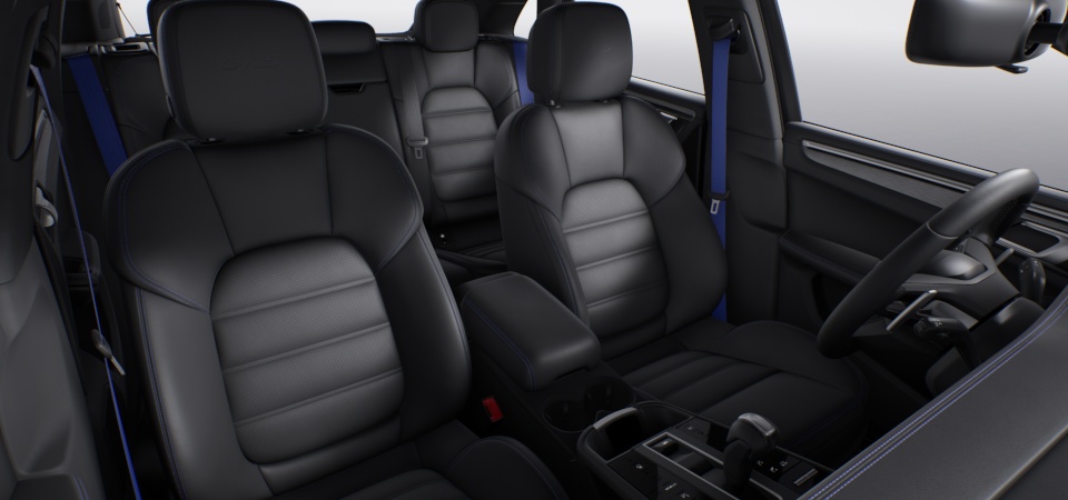 Leather Interior in Black with Deviated Stitching in Gentian Blue