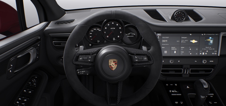 Heated Multifunction GT Sports Steering Wheel in Race-Tex with Inlay in Carbon Fibre