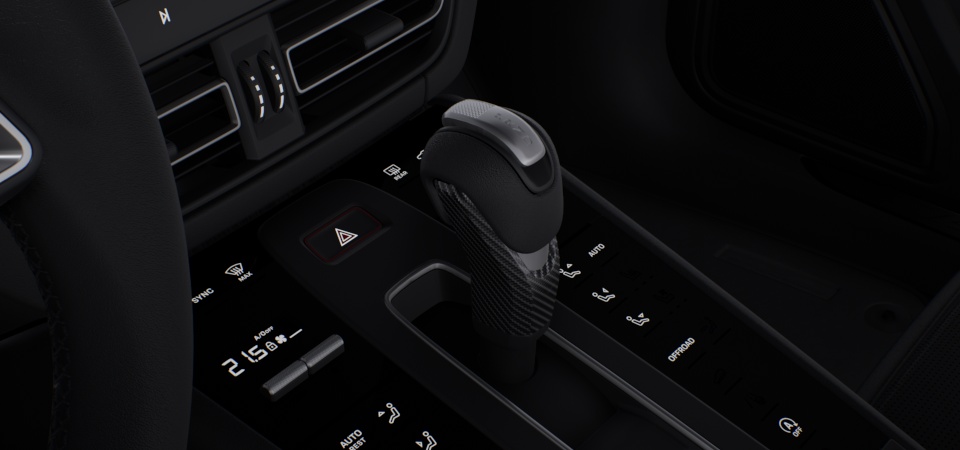 PDK gear selector in leather and carbon