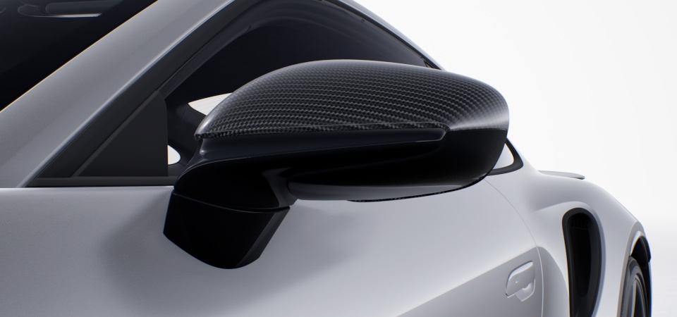 Exterior Mirror Upper Housing in Carbon Fiber and Lower Trim/Base in High Gloss Black
