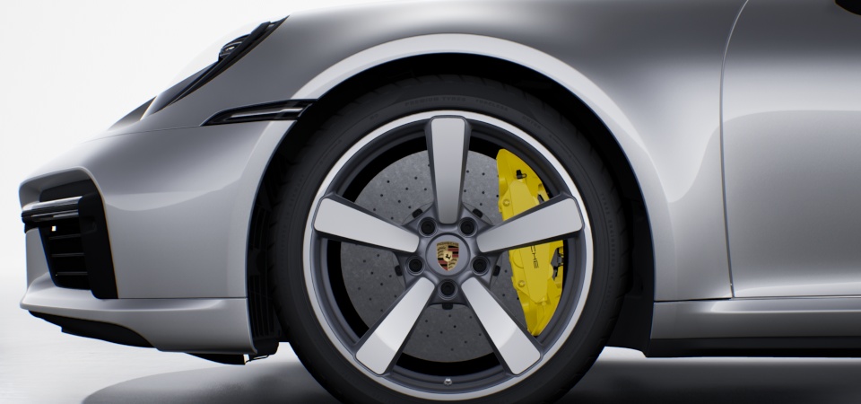 Porsche Ceramic Composite Brakes (PCCB) with Calipers in Yellow