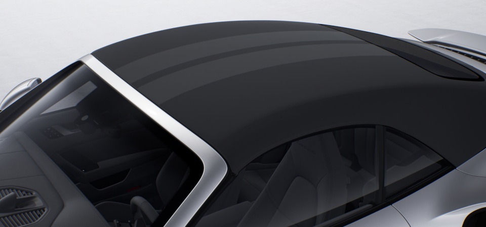 Double Stripe Decal on Front Trunk Lid in Matte Black i.c.w. Cabriolet Roof in Black with Double Stripes in Grey