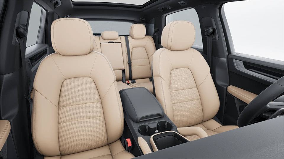 Partial leather interior in two-tone combination Black and Mojave Beige