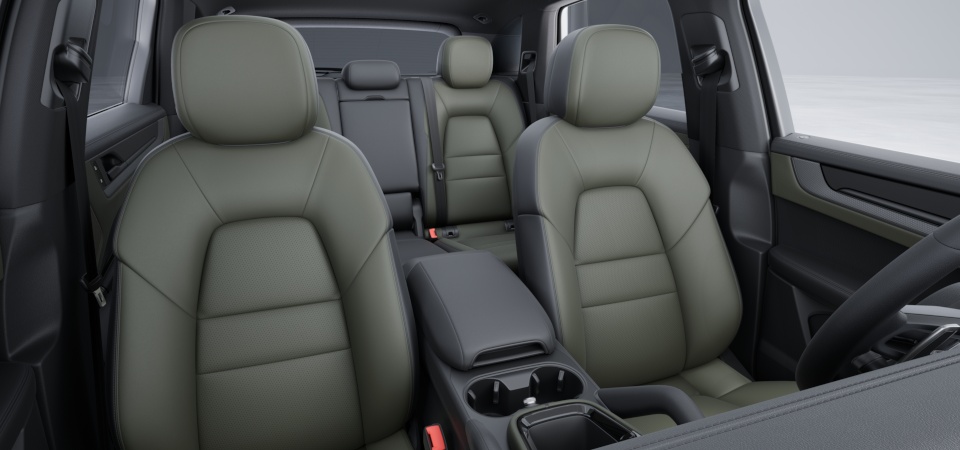 Leather interior in two-tone combination, smooth-finish leather Black and Night Green